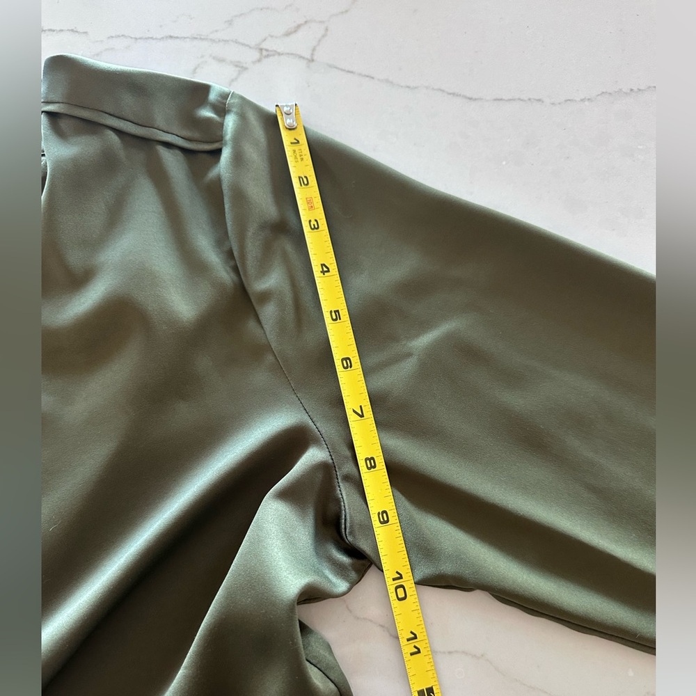 Banana Republic Satin Silky Belted Career Midi Shirt Dress Olive Green 14 - Picture 13 of 16